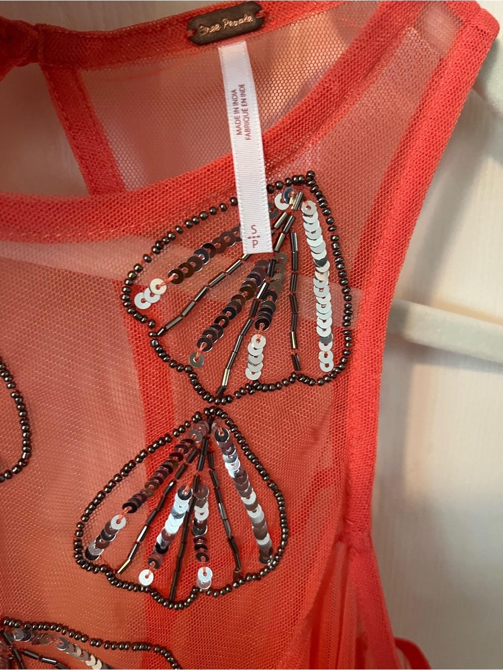 EUC Free People Tulsi Coral Sequin and Beaded Shell Mesh Tank Top. Like New - Picture 5 of 5